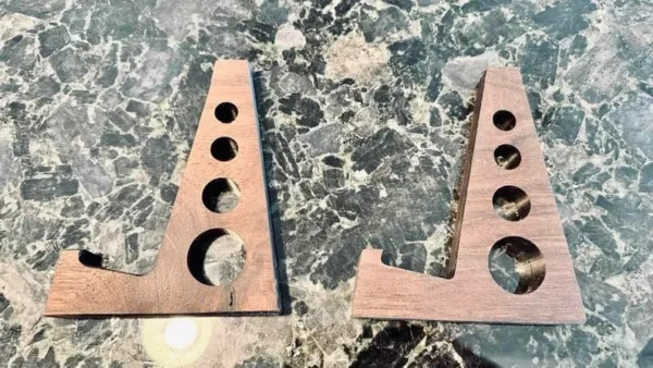 Handmade wood serving tray with handles and wooden stands - Image 4