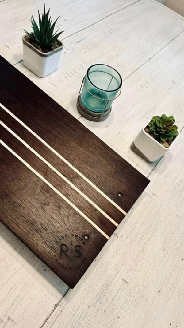 Handmade wood serving tray with handles and wooden stands - Image 2