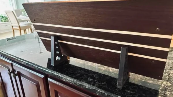 Handmade wood serving tray with handles and wooden stands - Image 5